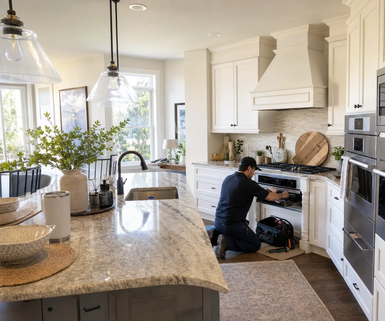A luxury kitchen with built-in stainless appliances on a same-day visit