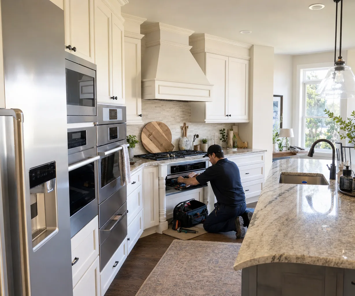 A luxury kitchen with built-in stainless appliances on a same-day visit